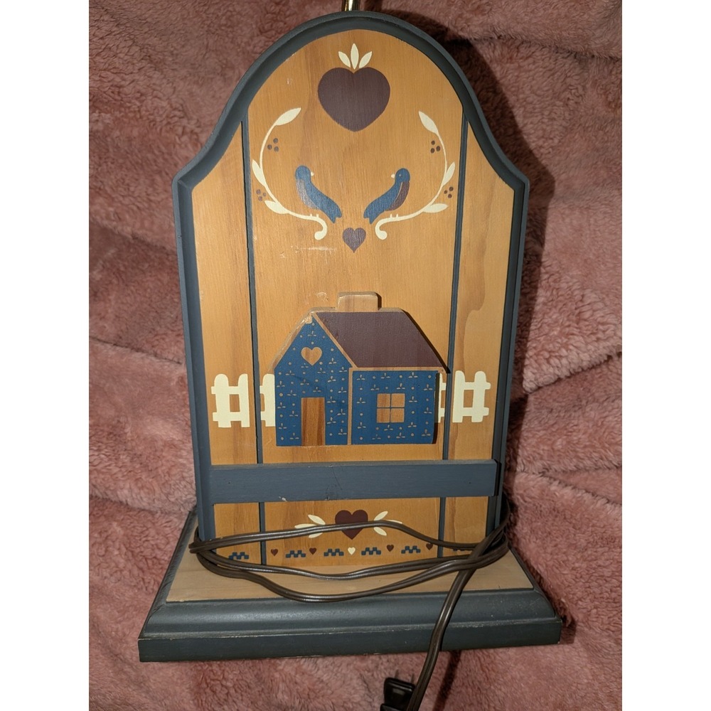 Very Rare Vtg 90s Wooden Heartland Theme Table Lamp Cottage core Taiwan No Shade